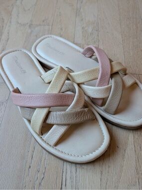 10.5 Madewell Multicolor Braided Leather Slide Sandals - Pink, Cream, Tan